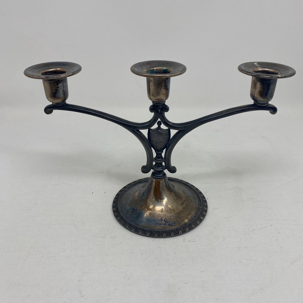 Vtg Antique Poole Silver Co 3 Candle Candelabra Plated over Copper 6.75"